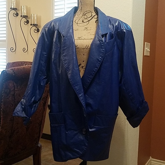 blue leather coat